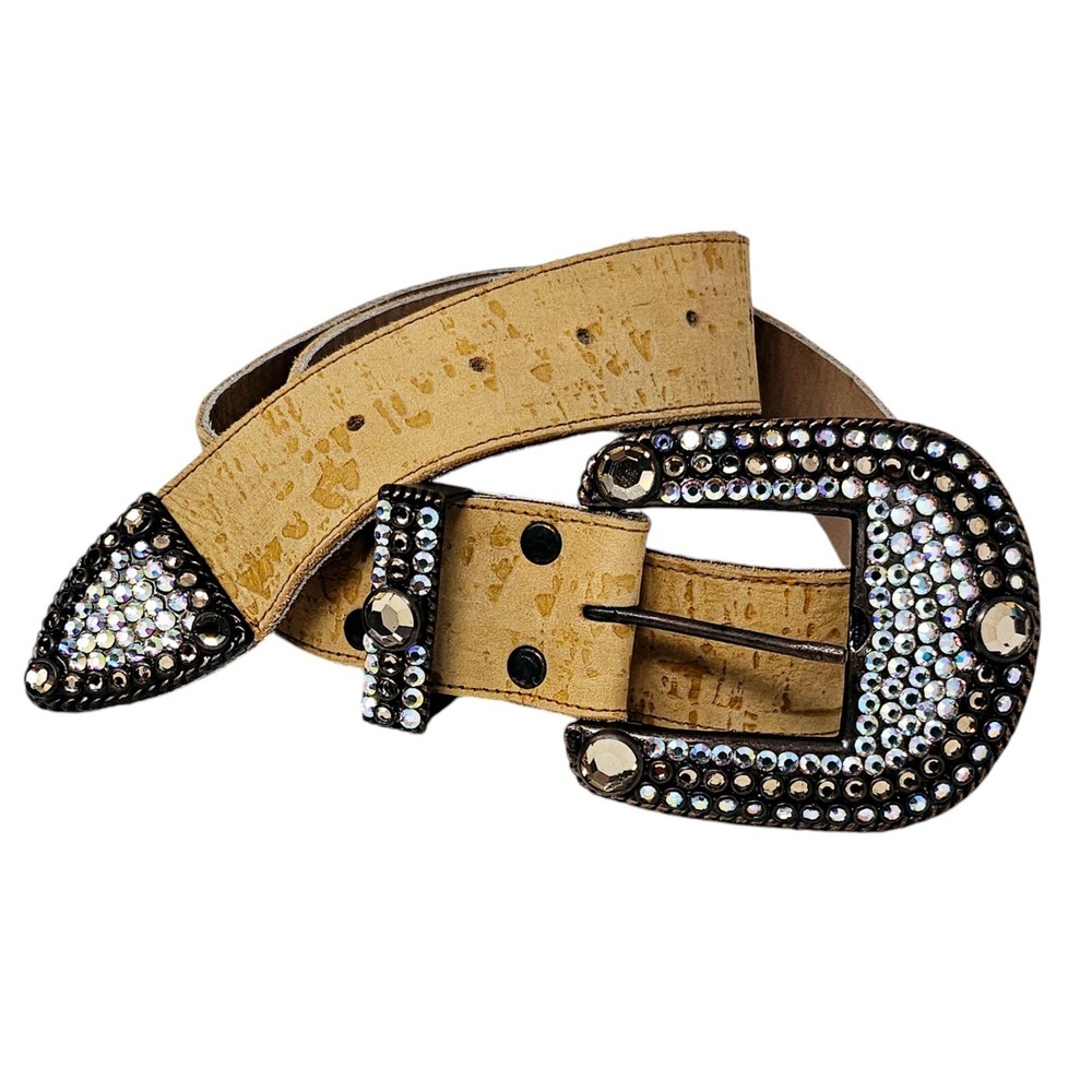 Vintage Michael Morrison Brown Suede Belt Brown Clear Tone Rhinestone Buckle
